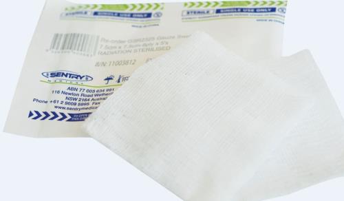 SENTRY GAUZE SWAB STERILE 7.5CM X 7.5CM INDIVIDUAL PACK (5